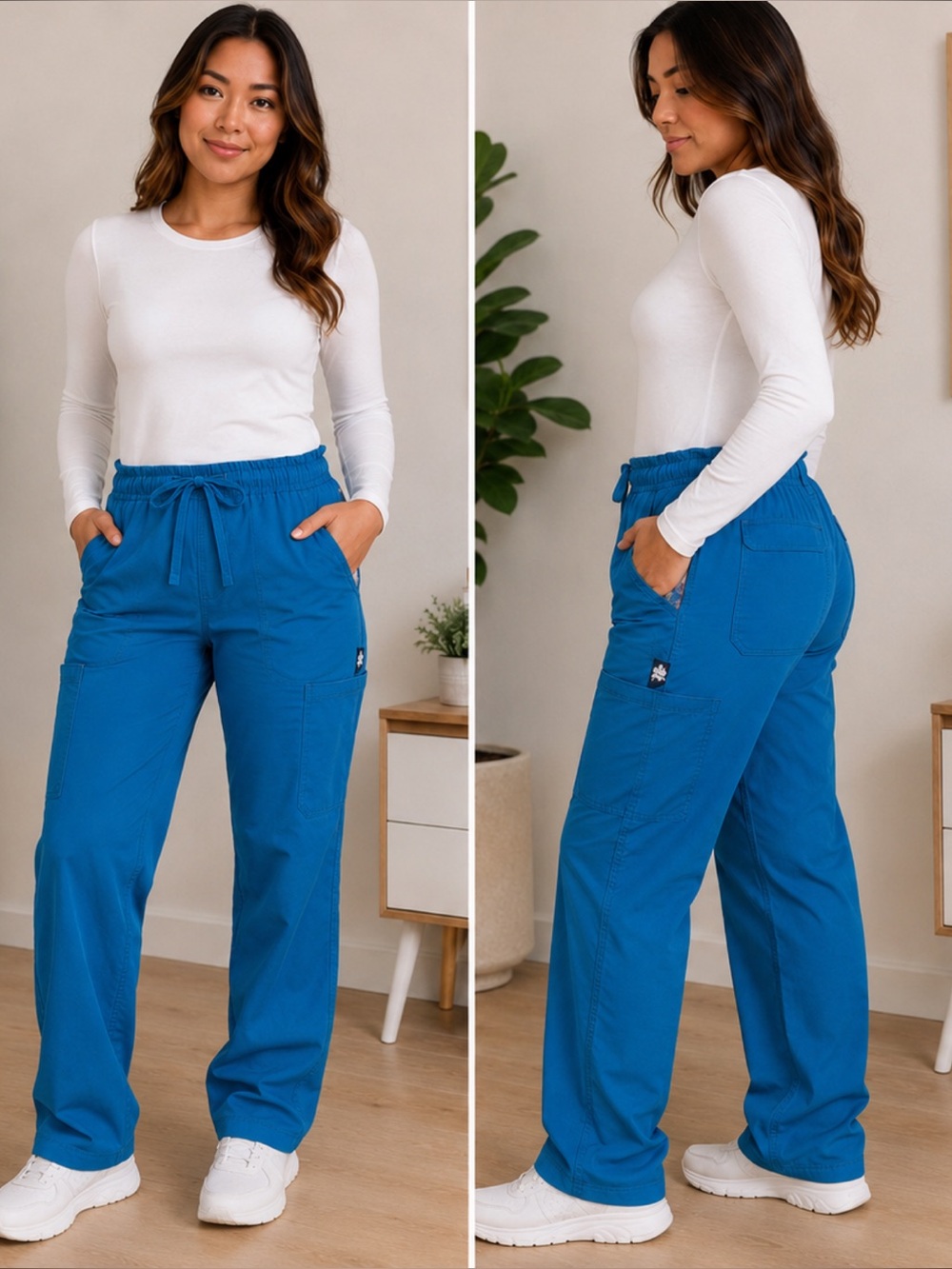Koi Lindsey Scrub Pants 2X Regular Blue Cargo Drawstring Elastic Waist Nurse